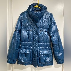 Jeans Les copains shiny blue down winter jacket size 42 Italian US 4/6